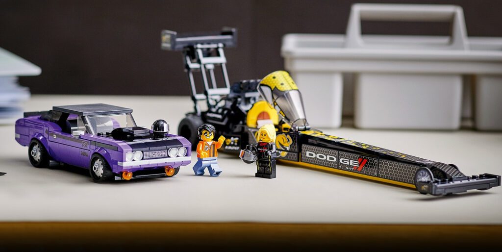 Dodge and LEGO team up for new building set featuring a 1970 Dodge Charger and a Top Fuel Dragster. Photo Credit: LEGO