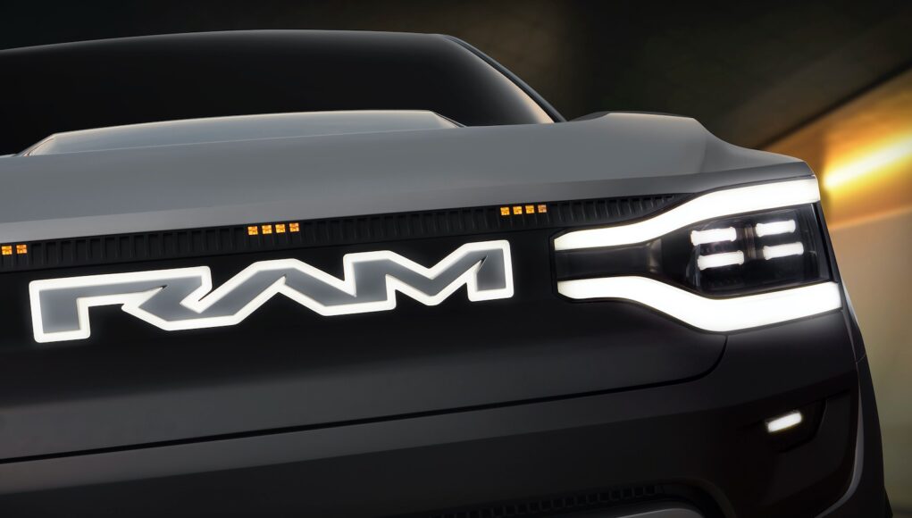 Ram 1500 Revolution Battery-electric Vehicle (BEV) Concept grille, badging and tuning fork headlight